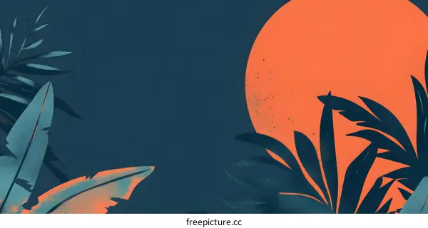 Tropical Leaves Illustration with Orange Background