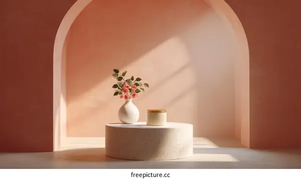 Elegant Interior Product Display with Soft Peach Tones