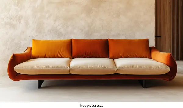 Modern Retro Orange and Cream Sofa