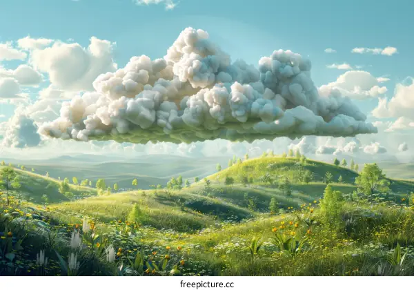 Enchanted Cloud Meadow Landscape Illustration
