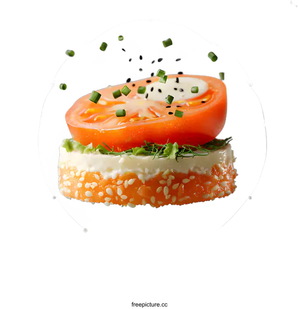 [Transparent Background PNG]Fresh Tomato, Sesame Seed, and Cream Cheese Sandwich