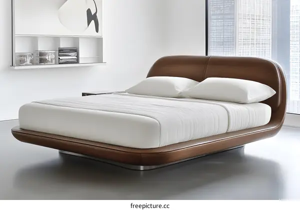 Modern Wooden Bed Frame with White Linens