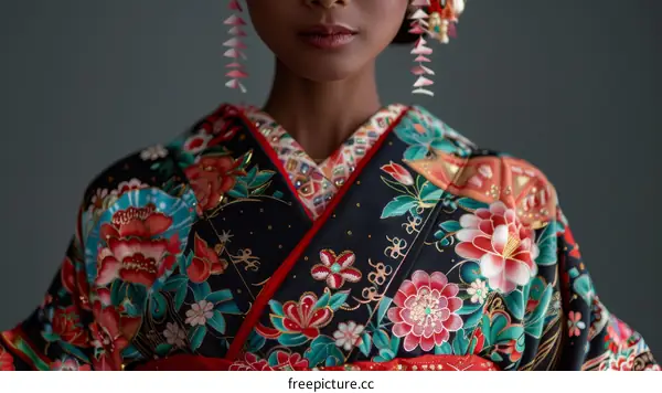 Close-up portrait of a woman wearing a kimono