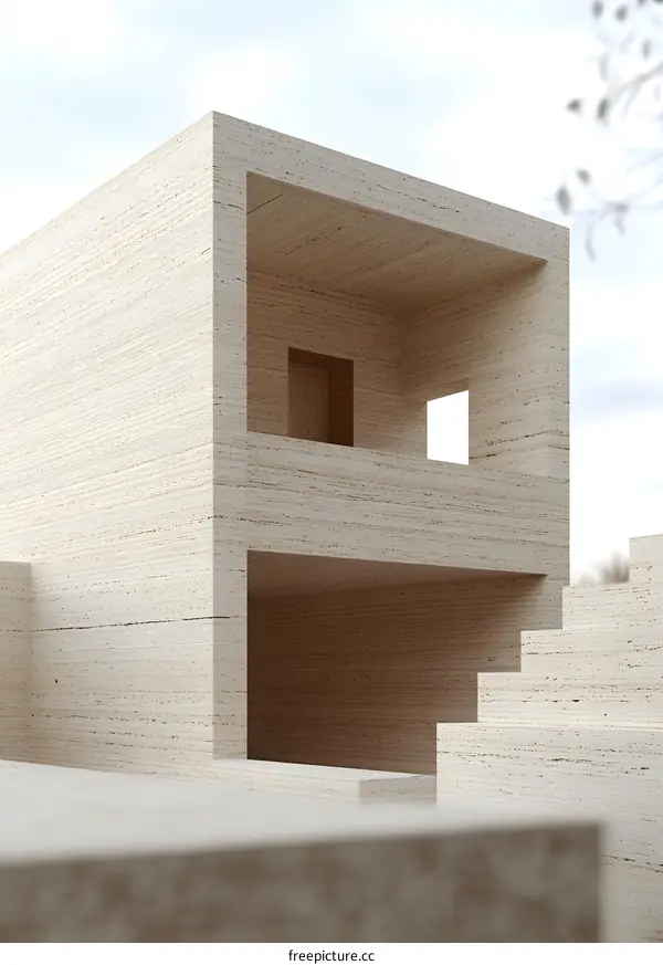 Minimalist Stone Building With Open Windows