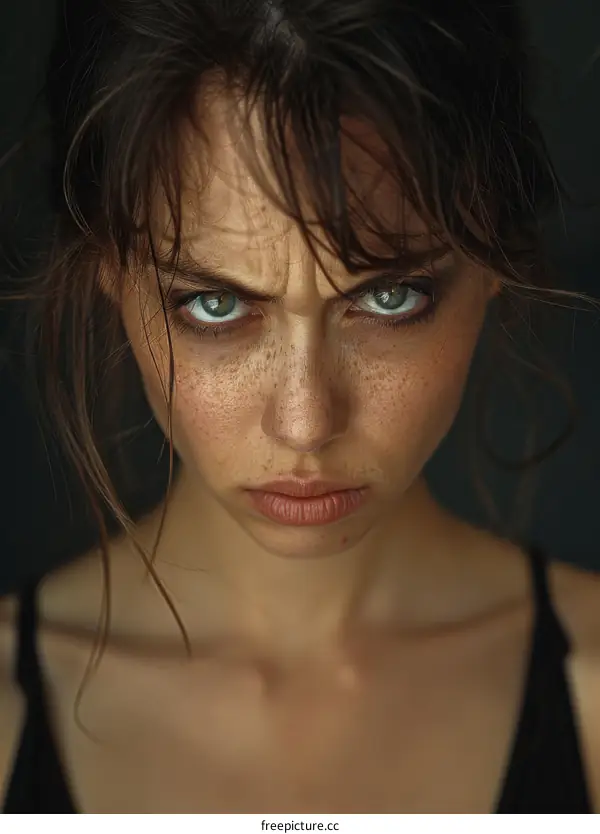Close-up Portrait of a Woman with Intense Expression