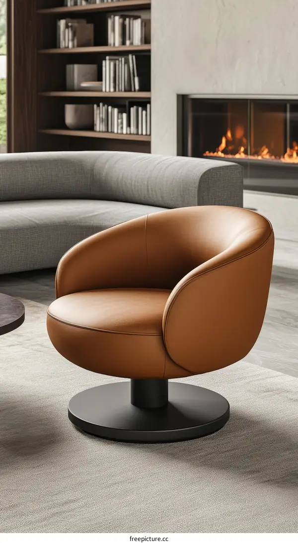 Modern Leather Swivel Chair in a Cozy Living Room