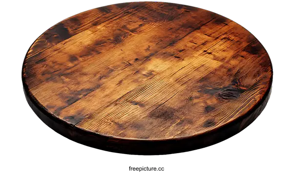 [Transparent Background PNG]Round Wooden Table Top with Distressed Finish