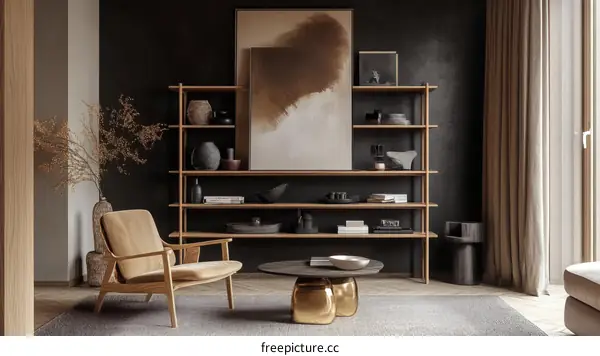 Modern Minimalist Living Room Design with Wooden Furniture