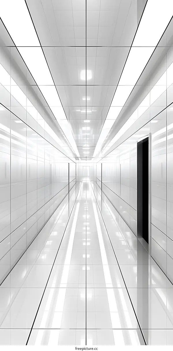 White Futuristic Corridor With Black Door