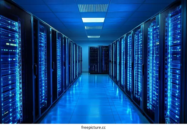 Modern Data Center with Glowing Server Racks
