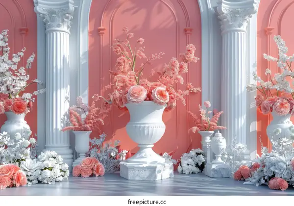 Pink Wedding Backdrop with Flowers and Lights