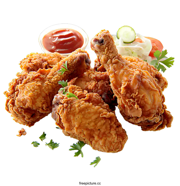 [Transparent Background PNG]Crispy Fried Chicken with Dipping Sauce