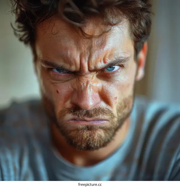 Close Up Angry Man Face Portrait