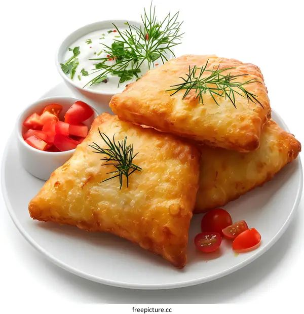 Fried pastries with tomato and sauce