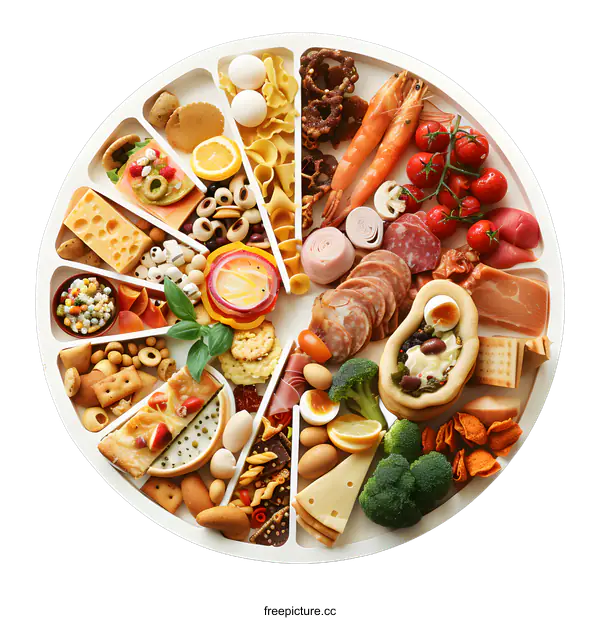 [Transparent Background PNG]Assortment of Appetizers on Plate Arranged in a Circle