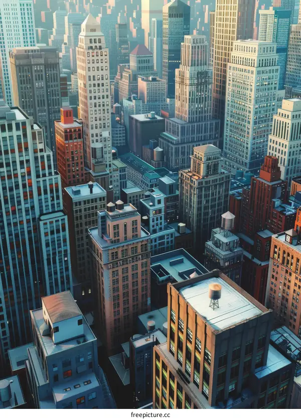 City Skyline with Tall Buildings and Sunlight