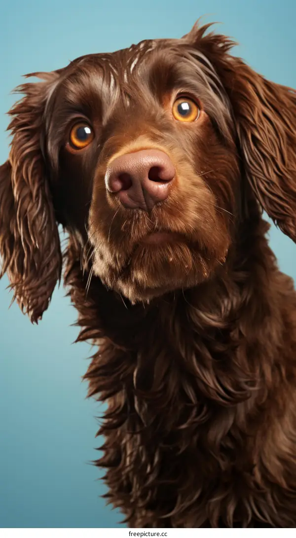 Portrait of a Wet Brown Cocker Spaniel with Orange Eyes