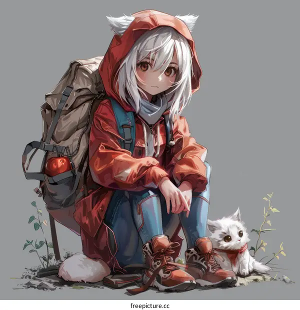 anime girl with cat