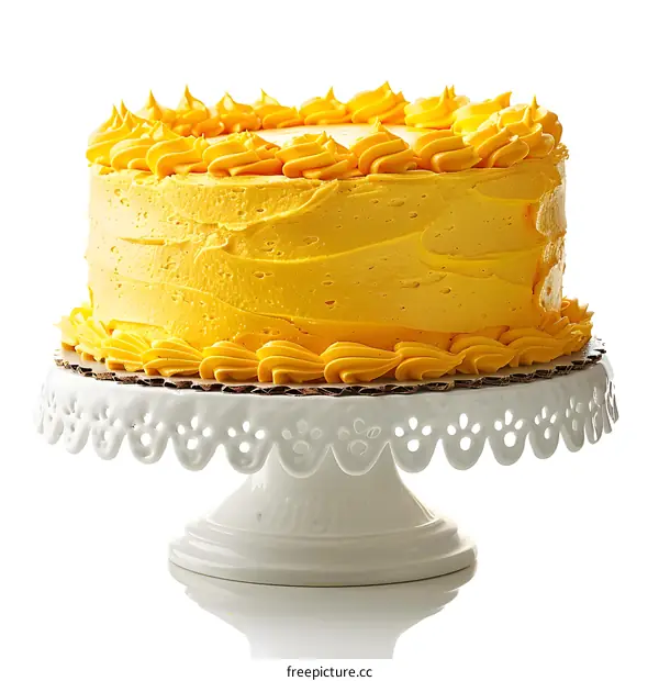A delicious yellow cake with white background