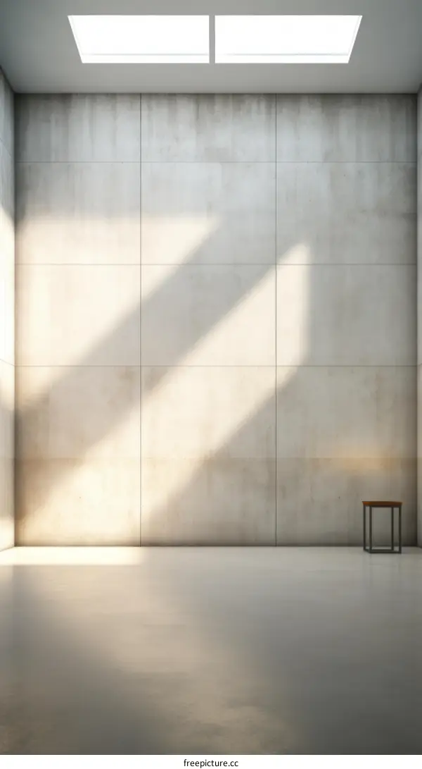 3D rendering of an empty room with concrete walls and a single chair