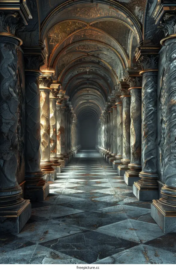 Mysterious Palace Hallway: A Dark and Eerie Journey