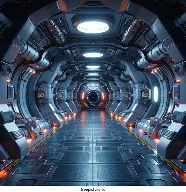 Futuristic Spaceship Sci-Fi Corridor Interior Design Concept Art