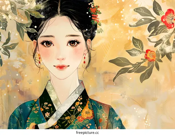 A beautiful Korean woman in traditional dress