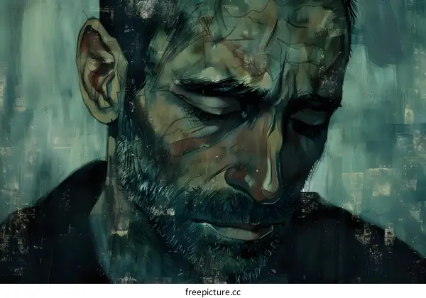 Portrait of a man with a beard looking down