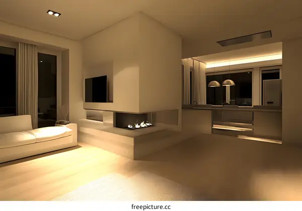 Modern Living Room Interior Design With Fireplace And TV