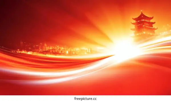 Abstract Chinese Cityscape at Sunrise