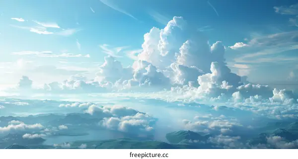 A Majestic Sky Panorama of Clouds and Mountains