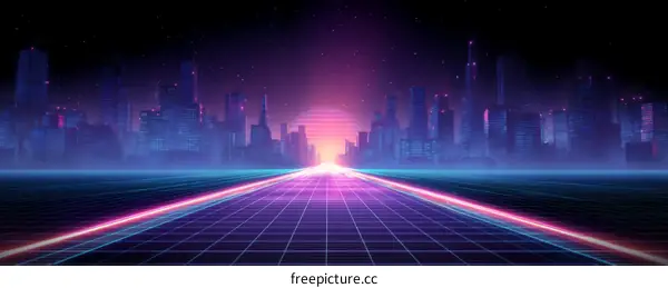 Retro Futuristic Cityscape Pathway Illustration