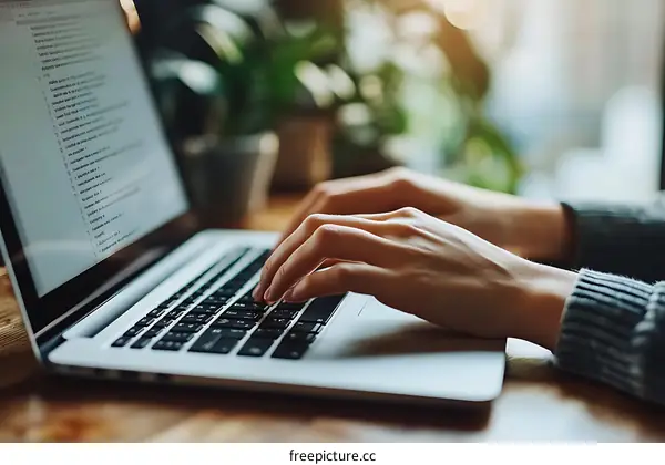 Woman Working on Laptop at Home