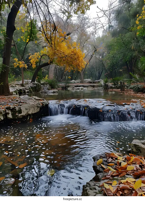 Autumn waterfall in the park