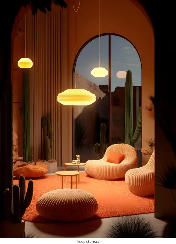 Modern Desert Living Room with Cactus