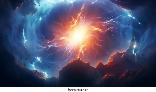 Electric blue and orange plasma sphere energy storm