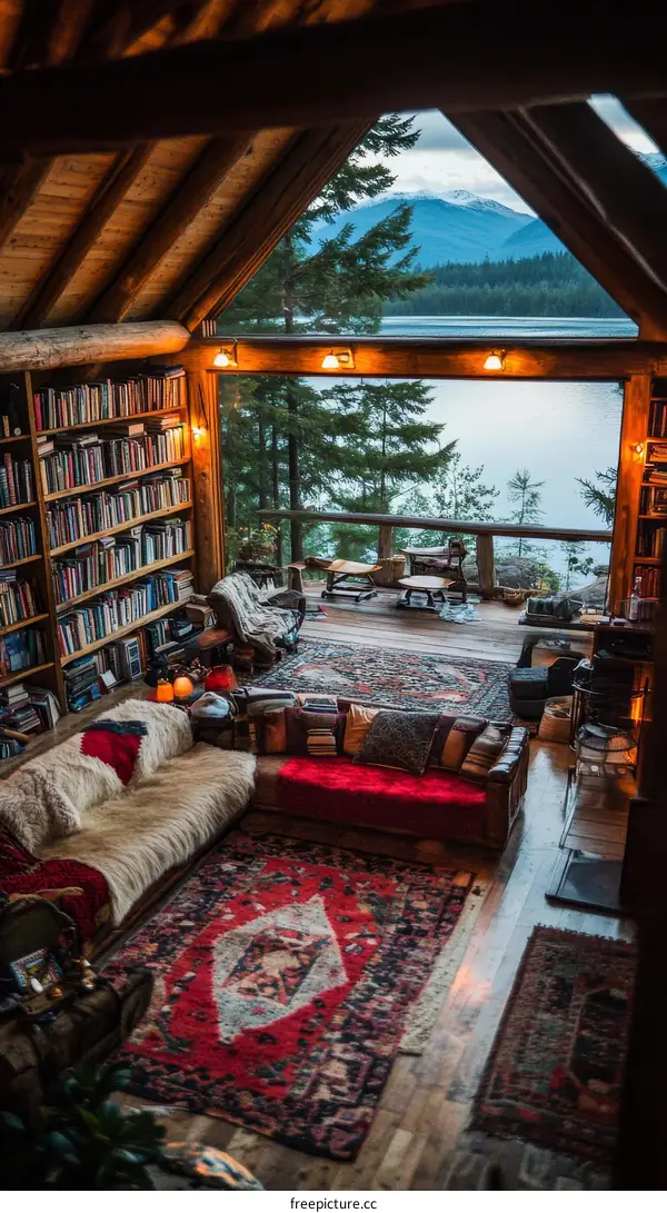 Cozy Cabin Living Room with Mountain View