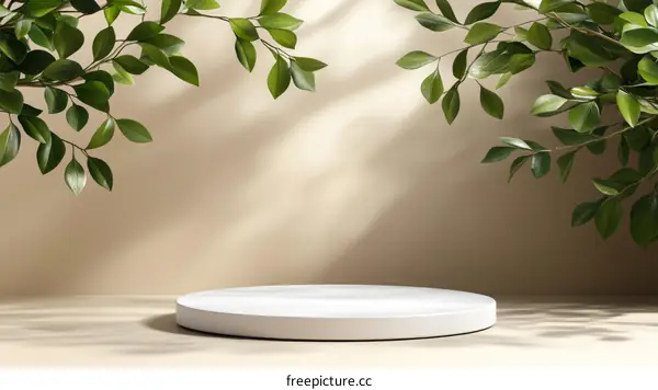 Elegant Empty Product Display Podium with Natural Greenery