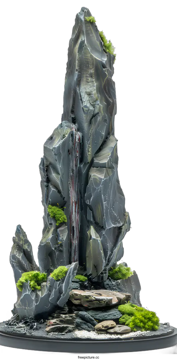 [Transparent Background PNG]Gray Rock Formation With Green Moss Miniature