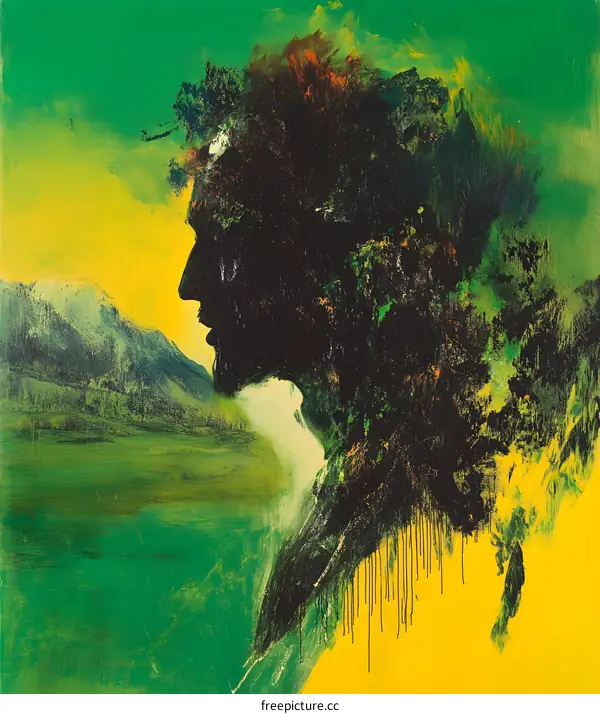 Abstract Art Painting with Green and Yellow Colors