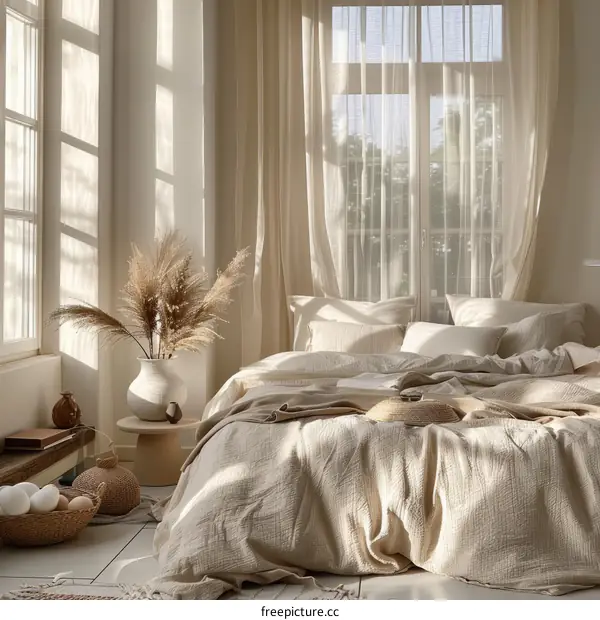 Bright and Cozy Farmhouse Bedroom with Large Windows