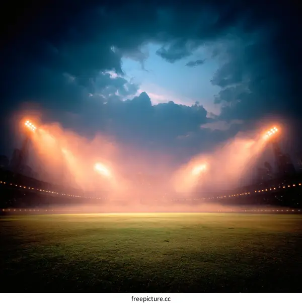 Empty Stadium at Night with Spotlights