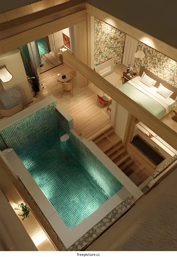 Modern Interior Design of a Bedroom with a Private Indoor Pool