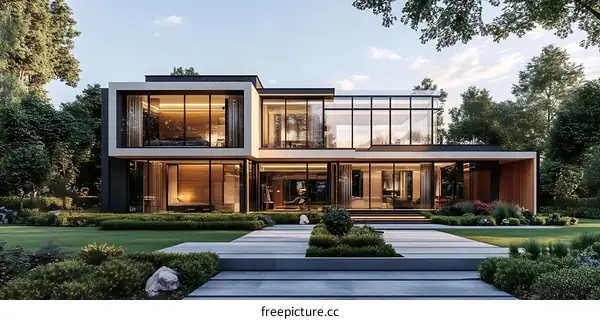 Modern House Exterior Design with Lush Landscaping