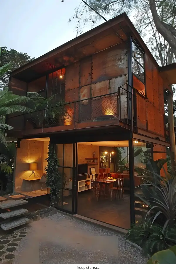 Modern House With Rusted Metal Exterior