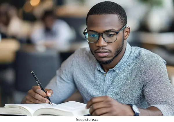 Focused Student Studying in a Cafe