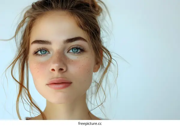 Portrait of a young woman with freckles