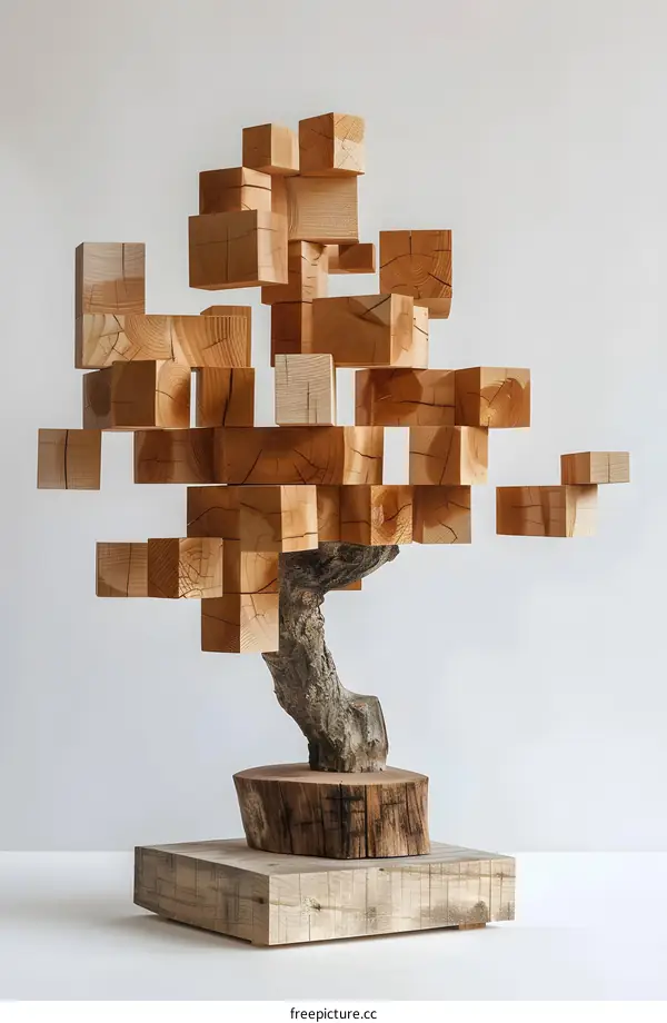 Abstract Wooden Sculpture of Tree