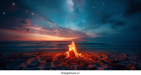 Bonfire on a Starry Beach
