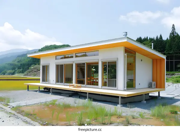 Modern Minimalist House with Wooden Deck and Large Windows